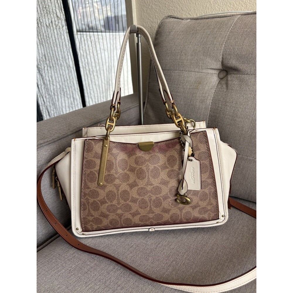 Coach Mini Dreamer 27 Signature Canvas & Leather Satchel Crossbody Bag in White